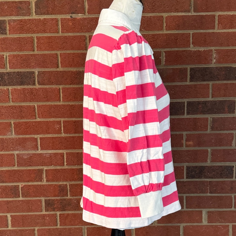 LOFT Pink and White Rugby Striped Polo Style Shirt - Picture 5 of 9